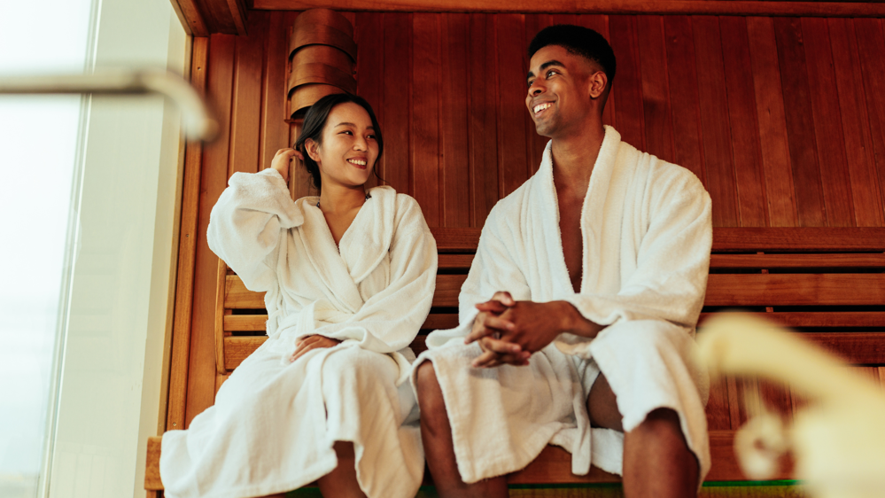 Runners having sauna recovery session